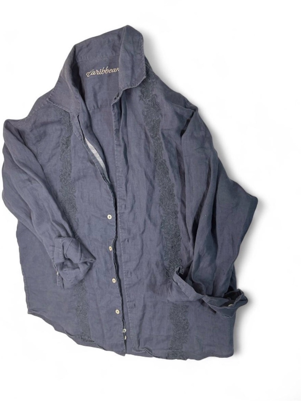 Caribbean Slate Blue Linen Button-Down Shirt